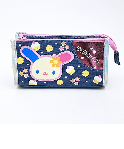 サンリオ ウサハナ デニムWファスナーペンポーチ ペンケース 筆箱 スクール 平成レトロ Sanrio