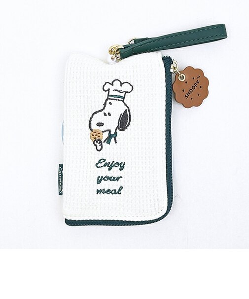 スヌーピー キーパスポーチ グリーン パスケース シェフシリーズ SNOOPY