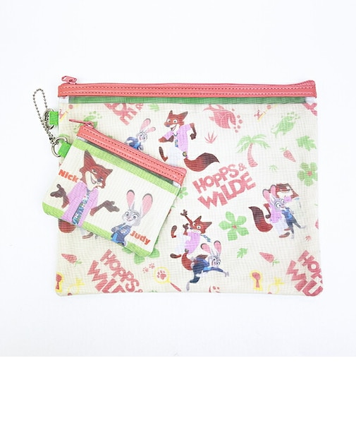 ディズニー ズートピア 2連メッシュポーチ ベージュ