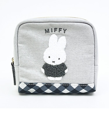 ミッフィー miffy ボックスポーチ グレー ダイアゴナルチェック