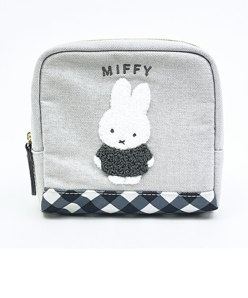 ミッフィー miffy ボックスポーチ グレー ダイアゴナルチェック