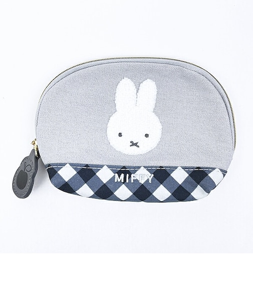 ミッフィー miffy ティッシュポーチ グレー ダイアゴナルチェック
