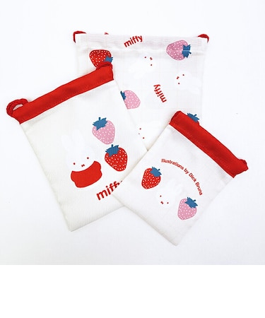 ミッフィー miffy 3P巾着 アイボリー STRAWBERRY&TULIP