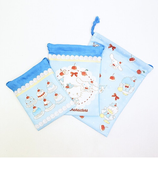 サンリオキャラクターズ 3P巾着 ブルー スウィートケーキ Sanrio