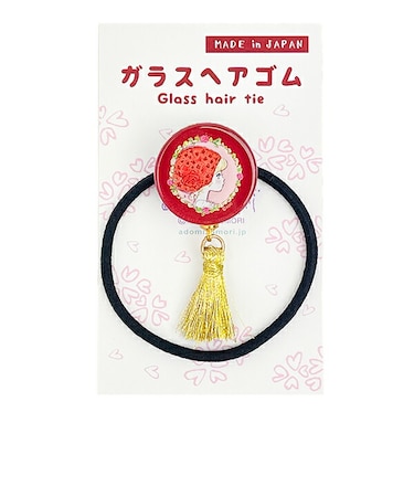 水森亜土 和雑貨ガラスヘアゴム バラフレーム ピンク 髪飾り