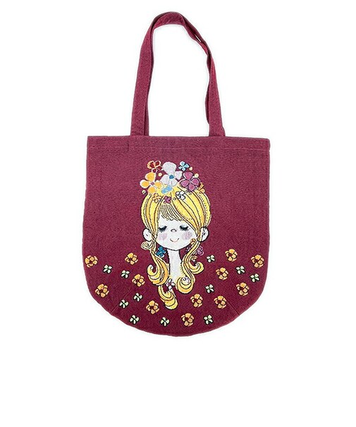 水森亜土 和雑貨 ゴブラン トートバッグ フラワー バーガンディー