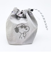 スヌーピー チェック リバーシブル巾着ポーチ グレー SNOOPY