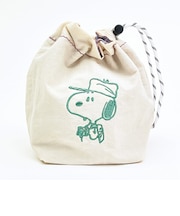 スヌーピー チェック リバーシブル巾着ポーチ アイボリー SNOOPY