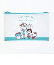 サンリオキャラクターズ ×ちびまる子ちゃん フラットポーチ グリーン 日本製 Sanrio