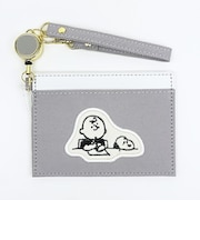 スヌーピー リール付きシングルパスケース アップリケ グレー 定期入れ SNOOPY