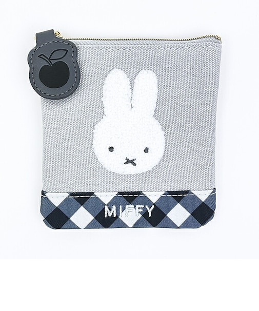ミッフィー miffy ミニフラットポーチ (グレー) ダイアゴナルチェックシリーズ