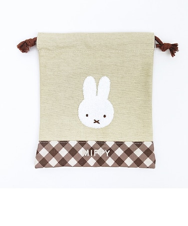 ミッフィー miffy 巾着(M) (ベージュ) ダイアゴナルチェックシリーズ