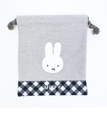 ミッフィー miffy 巾着(M) (グレー) ダイアゴナルチェックシリーズ