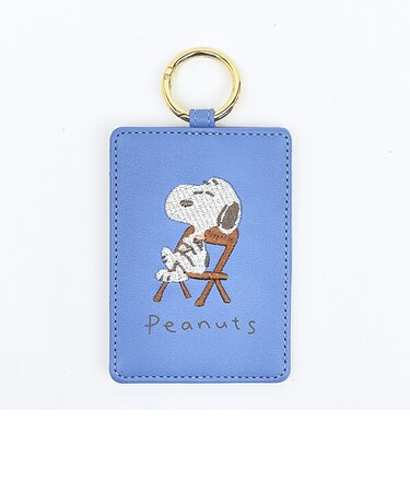 スヌーピー 刺繍 シングルパスケース ブルー 定期入れ SNOOPY