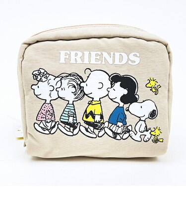 スヌーピー & フレンズ スクエアポーチ ベージュ SNOOPY