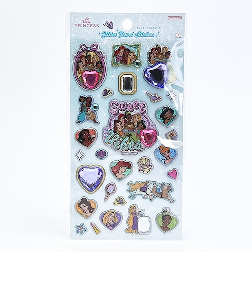 ディズニープリンセス 集合 ミントグリーン グリッタージュエルシール 文具 Disney