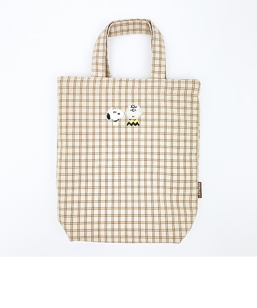 スヌーピー ワッペン巾着トートバッグ ベージュ SNOOPY