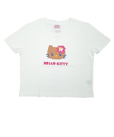 サンリオ 日焼けキティ クロップド半袖Tシャツ (フェイス) ホワイト Sサイズ アパレル Sanrio