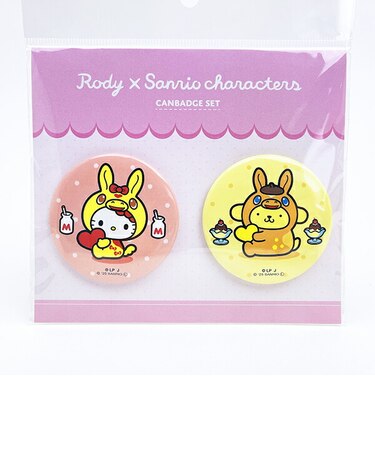 サンリオ ハローキティ & ポムポムプリン × ロディ 缶バッチ2個セット 日本製 Sanrio