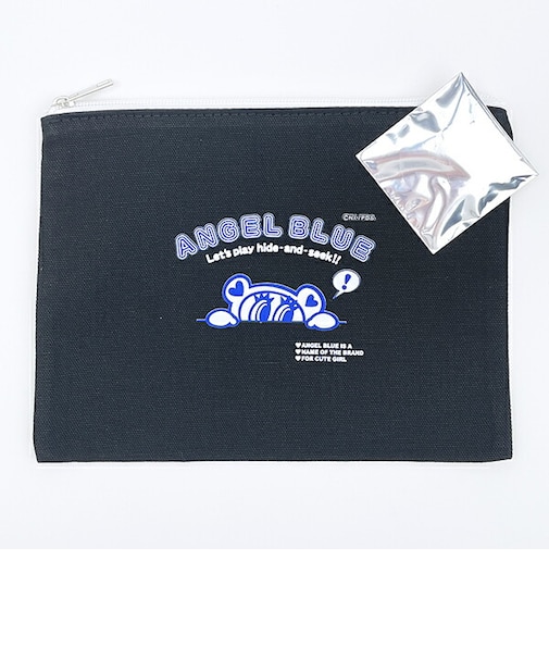 ナルミヤキャラクターズ エンジェルブルー (Angel Blue) ナカムラくん フラットポーチ(ひょっこり/ブラック)