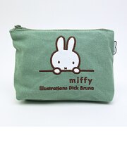ミッフィー miffy 刺繍帆布ポーチ(M) ミント ミッフィーフェイス
