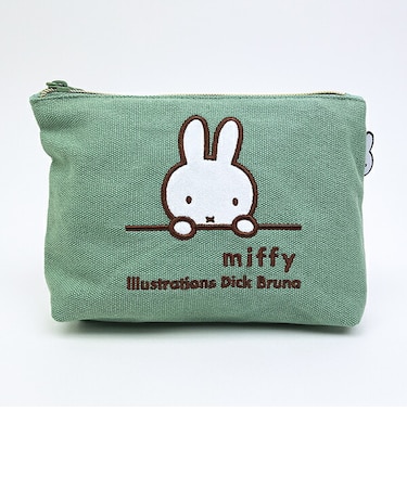 ミッフィー miffy 刺繍帆布ポーチ(M) ミント ミッフィーフェイス