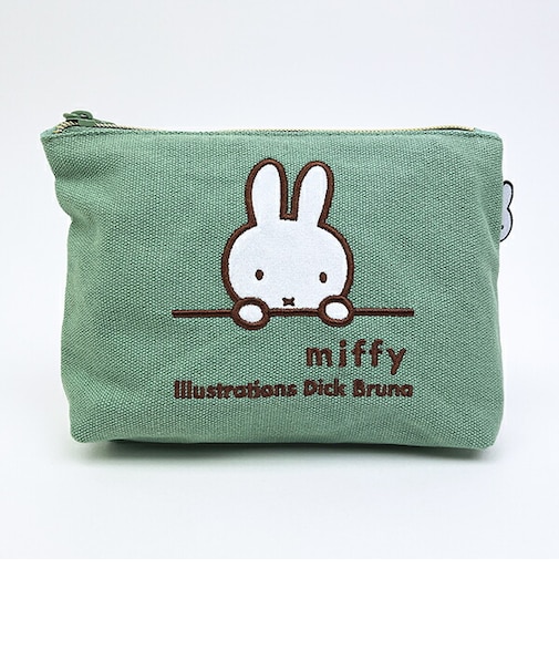 ミッフィー miffy 刺繍帆布ポーチ(M) ミント ミッフィーフェイス