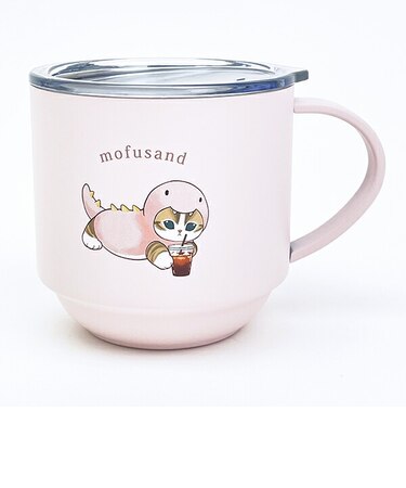 モフサンド かいじゅうにゃん スッキング蓋つきステンレスマグ ピンク コップ mofusand