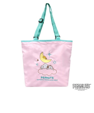 スヌーピー 折りたたみトートバッグ (ピンク×グリーン) SNOOPY