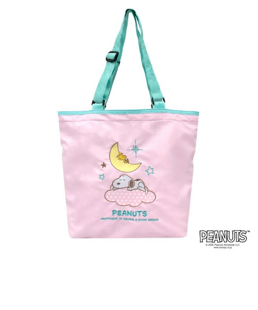 スヌーピー 折りたたみトートバッグ (ピンク×グリーン) SNOOPY