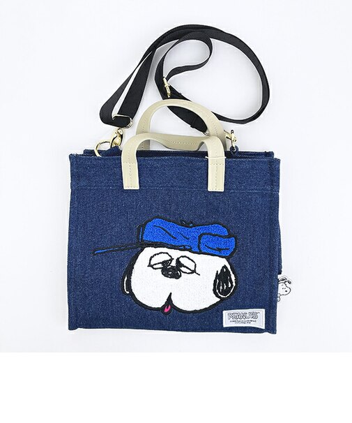 スヌーピー オラフ 2WAYトートバッグ(M) さがら刺繍 デニムブルー SNOOPY