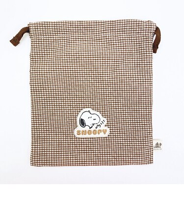 スヌーピー 巾着 ベージュチェック サガラワッペンシリーズ SNOOPY