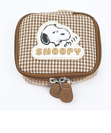 スヌーピー アクセサリーポーチ ベージュチェック サガラワッペンシリーズ SNOOPY