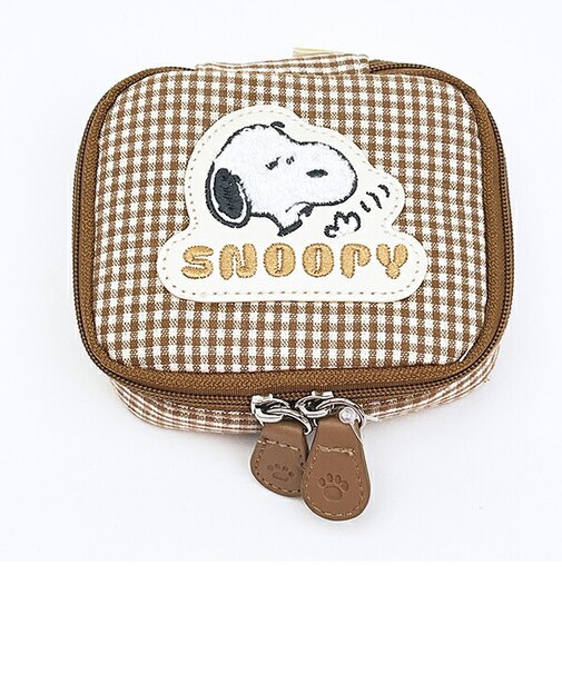 スヌーピー アクセサリーポーチ ベージュチェック サガラワッペンシリーズ SNOOPY