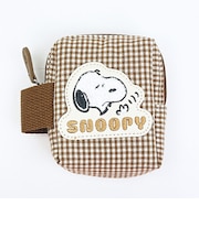 スヌーピー スクエアミニポーチ ベージュチェック サガラワッペンシリーズ SNOOPY