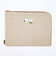 スヌーピー フラットケース ベージュ チェックワッペンシリーズ SNOOPY