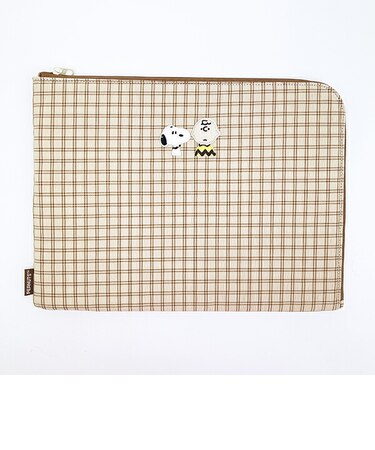 スヌーピー フラットケース ベージュ チェックワッペンシリーズ SNOOPY