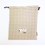 スヌーピー 巾着 ベージュ チェックワッペンシリーズ SNOOPY