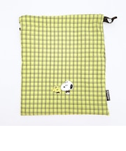 スヌーピー 巾着 グリーン チェックワッペンシリーズ SNOOPY
