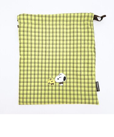 スヌーピー 巾着 グリーン チェックワッペンシリーズ SNOOPY