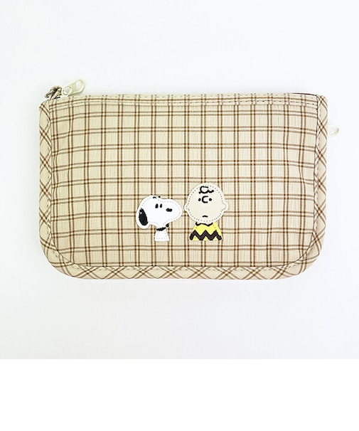 スヌーピー パスポートケース ベージュ チェックワッペンシリーズ SNOOPY