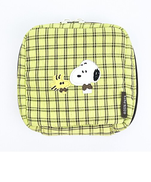 スヌーピー スクエアポーチ グリーン チェックワッペンシリーズ SNOOPY