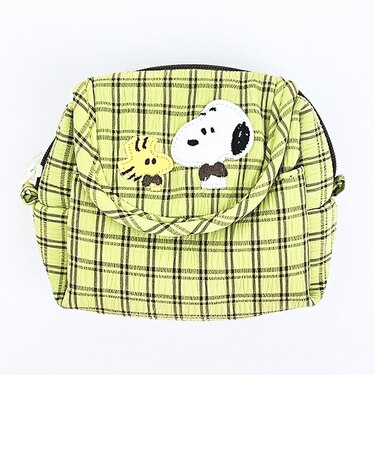 スヌーピー フラップ付きポーチ グリーン チェックワッペンシリーズ SNOOPY