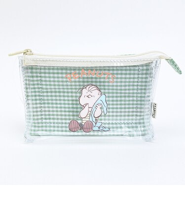 スヌーピー ライナス 3ポケットポーチ グリーンチェック SNOOPY