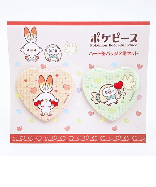 ポケットモンスター ヒバニー＆モクロー・マホミル ハート缶バッジ2個セット 日本製 ポケモン ポケピース