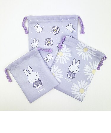 ミッフィー miffy 3P巾着 パープル ピスタチオ&ラベンダーシリーズ