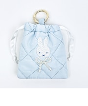 ミッフィー miffy カラビナ付きミニ巾着 ブルー キルティングパールシリーズ