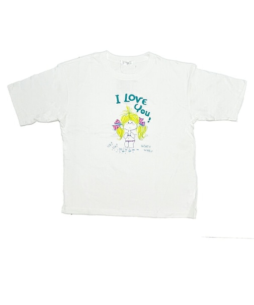 水森亜土 チェーン刺繍柄ゆったりシルエット半袖Tシャツ(L) オフホワイト アパレル