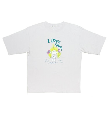 水森亜土 チェーン刺繍柄ゆったりシルエット半袖Tシャツ（M） ライトパープル アパレル