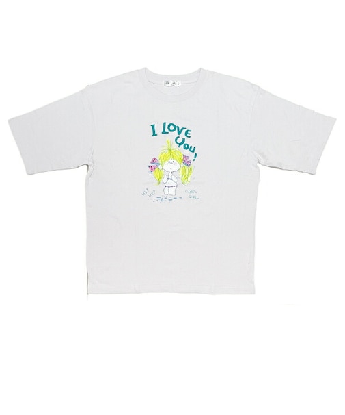 水森亜土 チェーン刺繍柄ゆったりシルエット半袖Tシャツ（M） ライトパープル アパレル
